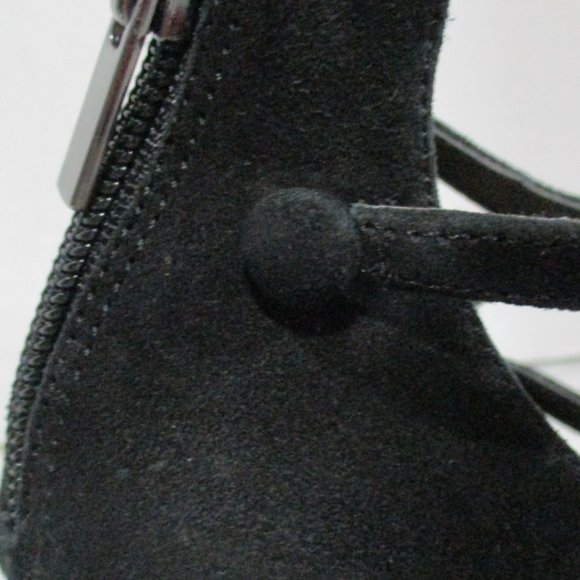 SAKS FIFTH AVENUE 'BERNADET'  3.5" ANKLE STRAP HEELS! BLACK MICRO-SUEDE. - Picture 13 of 13